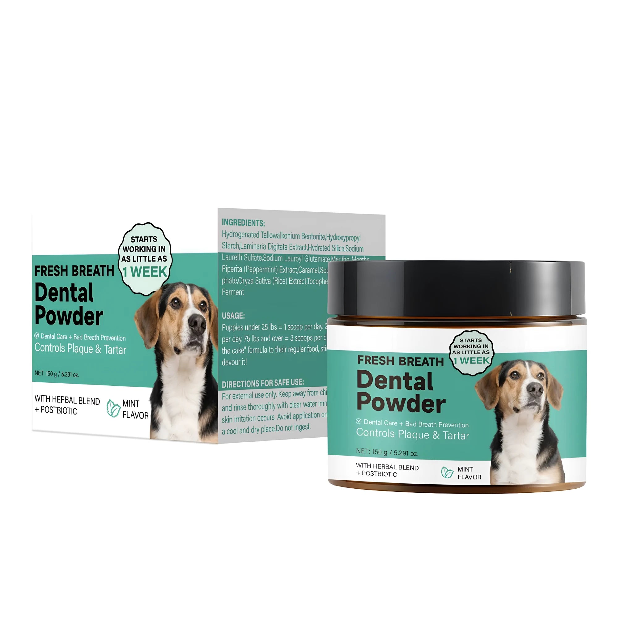 150g container of FP-A067 dog teeth cleaning powder for dental hygiene