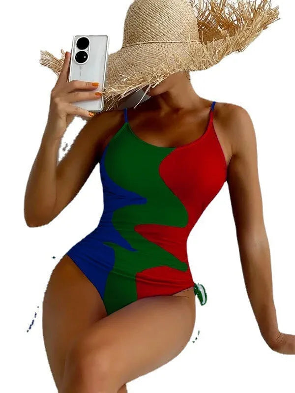 Women's sleeveless one-piece swimsuit in printed design with multiple colour options