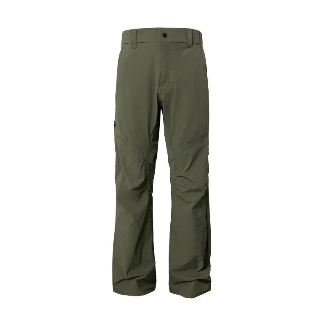 Straight cut casual trousers in chemical fibre blend fabric with elastic waistband in Army Green colour