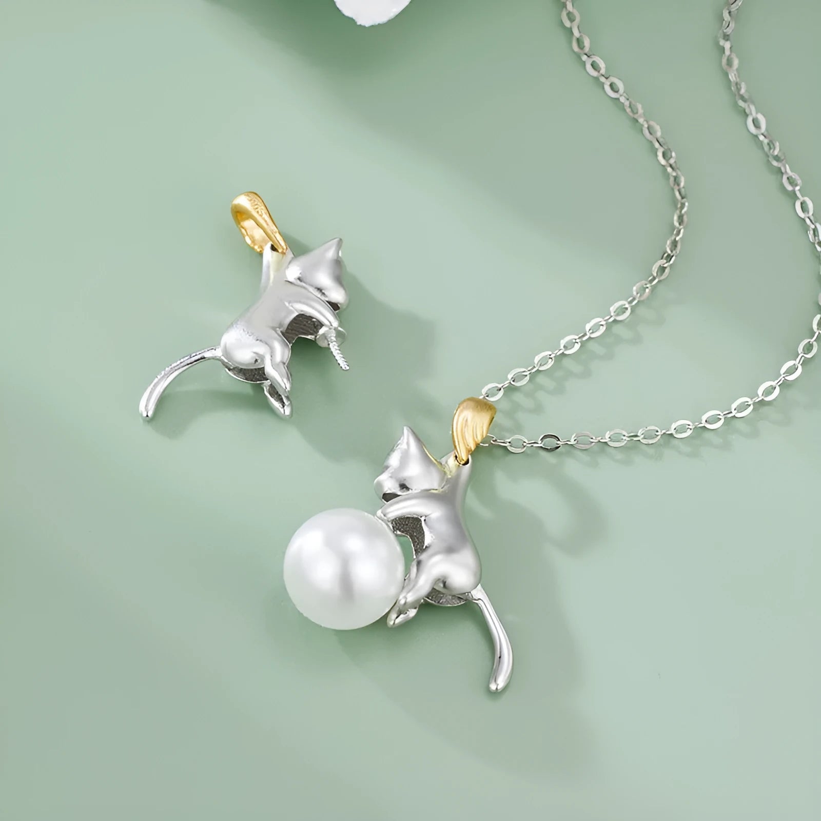 925 sterling silver clavicle chain necklace with cat charm pendant in four colour variations