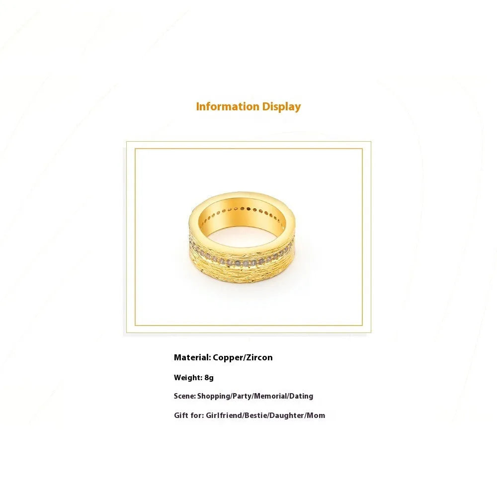 Women's gold geometric zircon ring on copper band, UK sizes 6-8