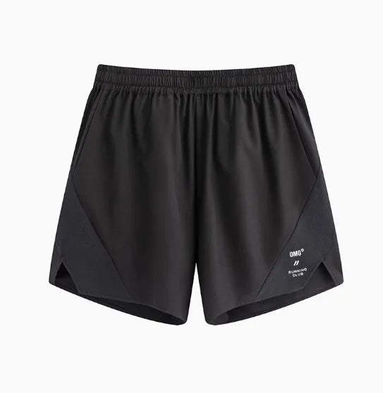 Four-point running shorts with laser punching stitching in black or blue colours showing stretch fabric construction