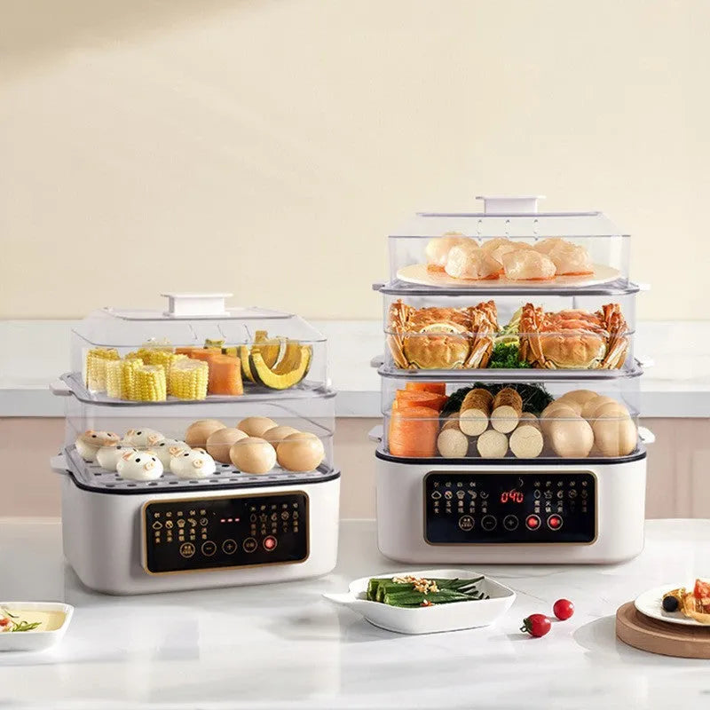 28-litre electric food steamer with stainless steel rack and automatic measuring function