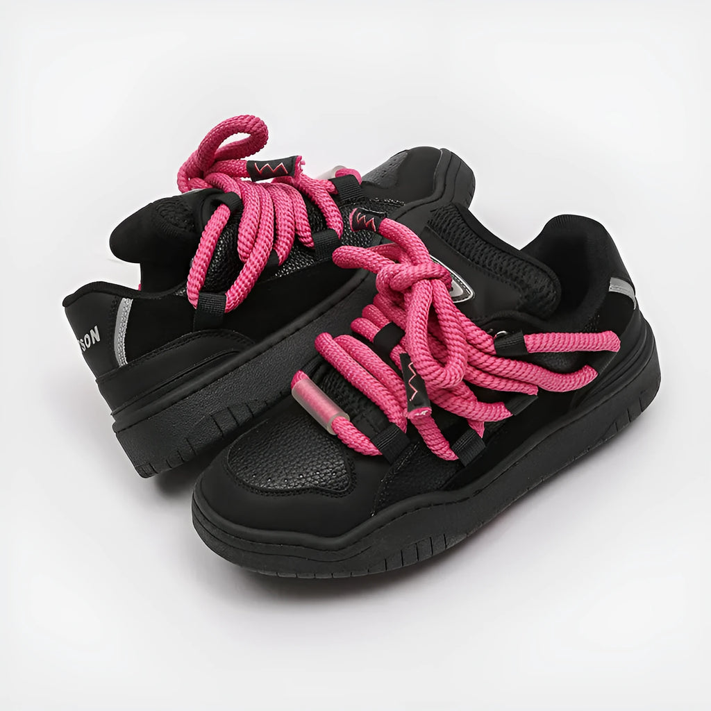 Unisex casual shoes with thick flat rubber sole and lace-up front in four colour options