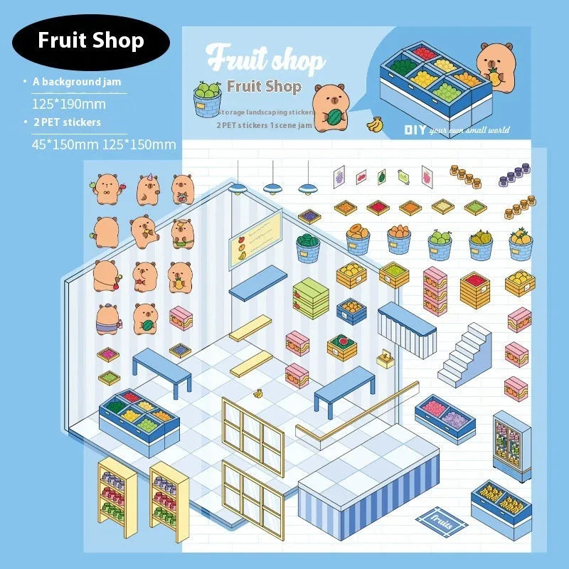 Capabala pre-cut landscaping cartoon stickers on a PET sheet in eight colour themes.