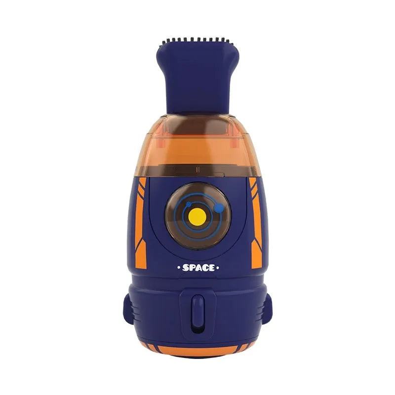 Handheld desktop vacuum cleaner in blue with USB charging cable