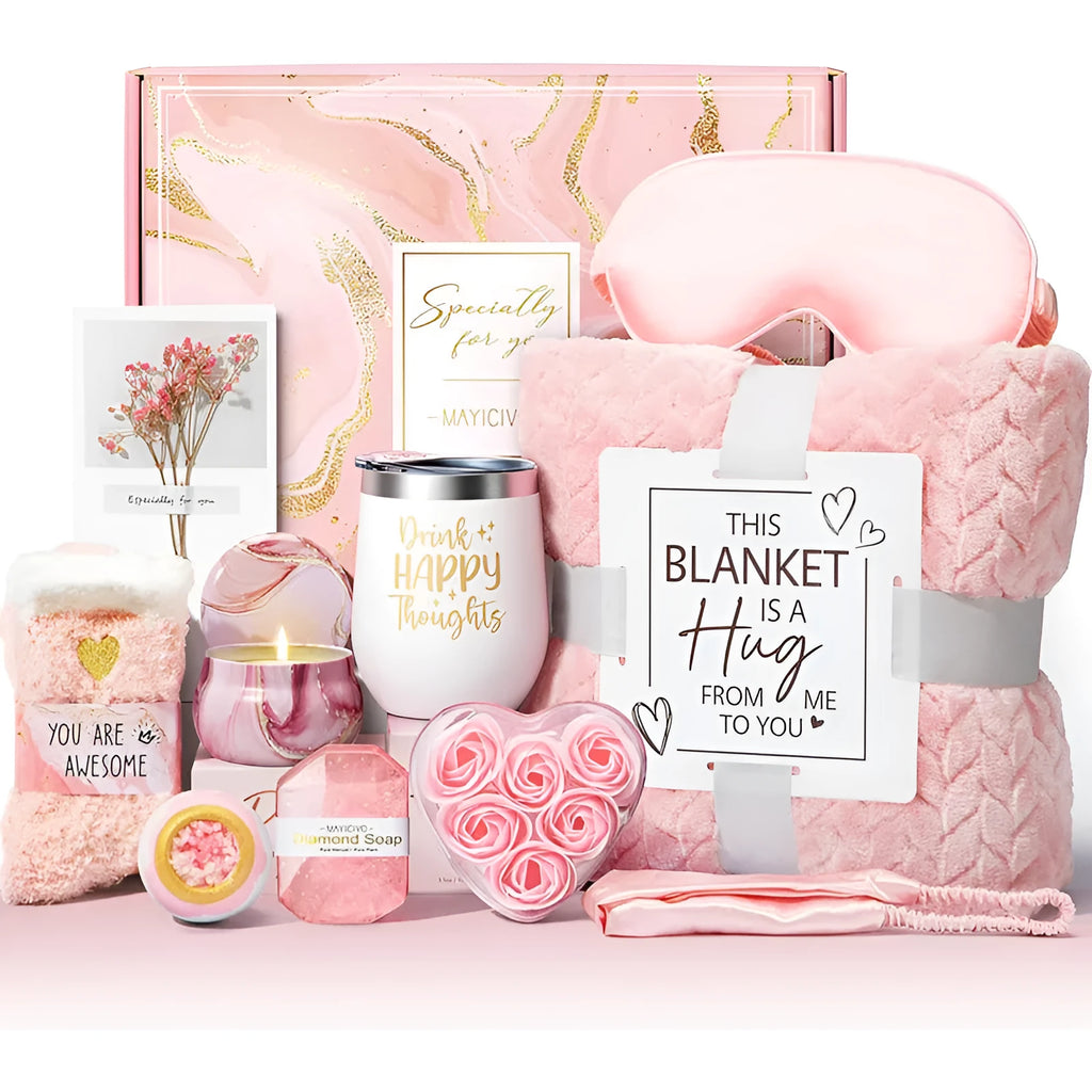 Plastic box containing an aromatherapy candle soap bath gift set with modern design.