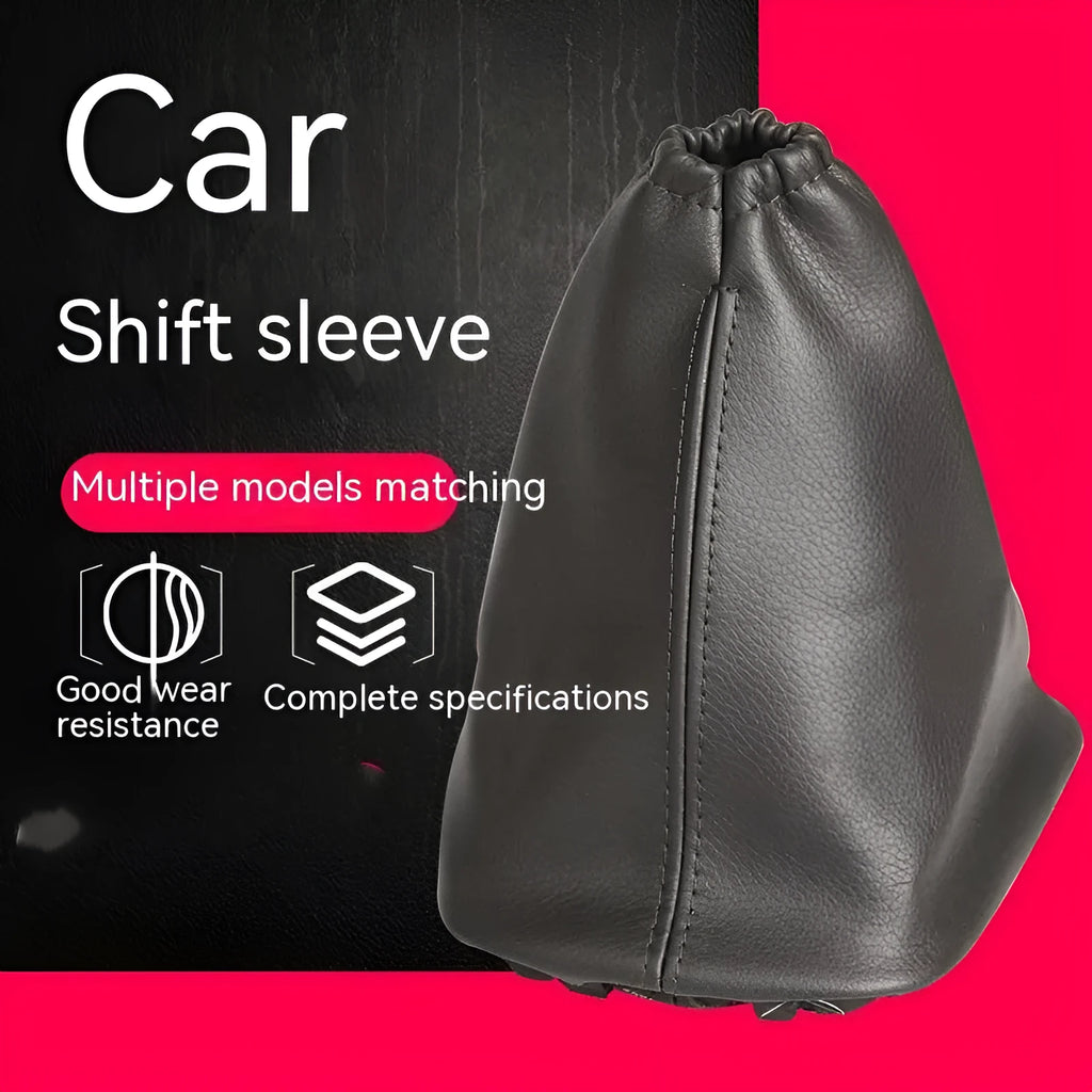 Black leather gear shift dust cover for Toyota Corolla measuring 15.2cm by 12.9cm