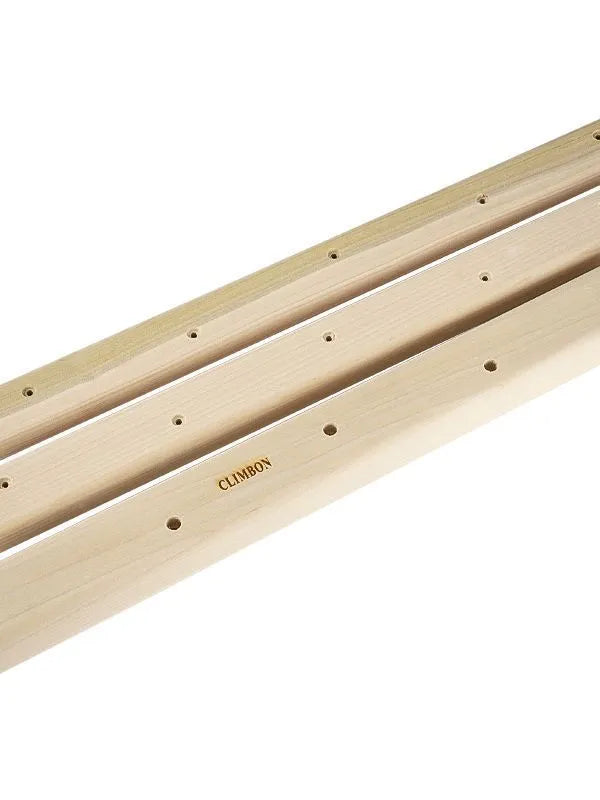 Set of three solid wooden finger grip training boards in 12cm, 40cm, and 50cm lengths displayed together