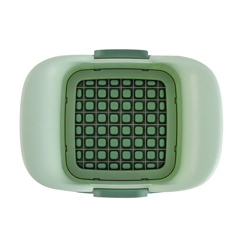 Green manual vegetable chopper with stainless steel blades and TPR handle for slicing onions potatoes cucumbers