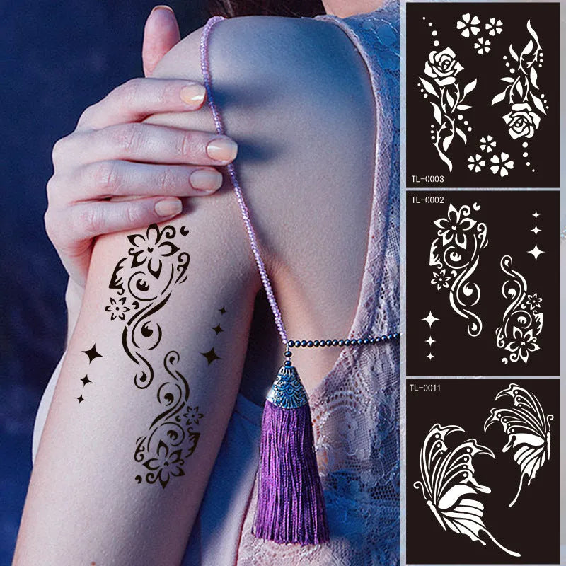 Hollow juice inkjet temporary tattoo sticker with geometric design, 85x100mm, on skin
