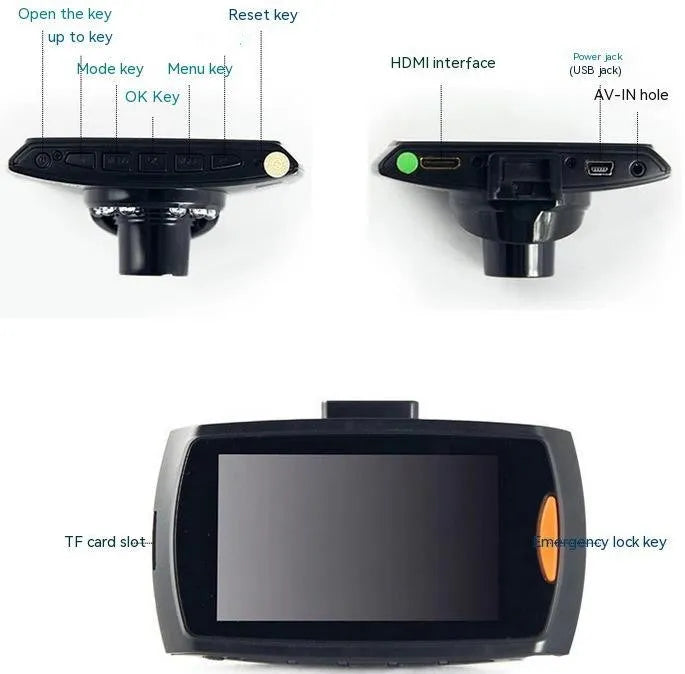 G30 HD car DVR dual camera dash cam system with front and rear recording on dashboard