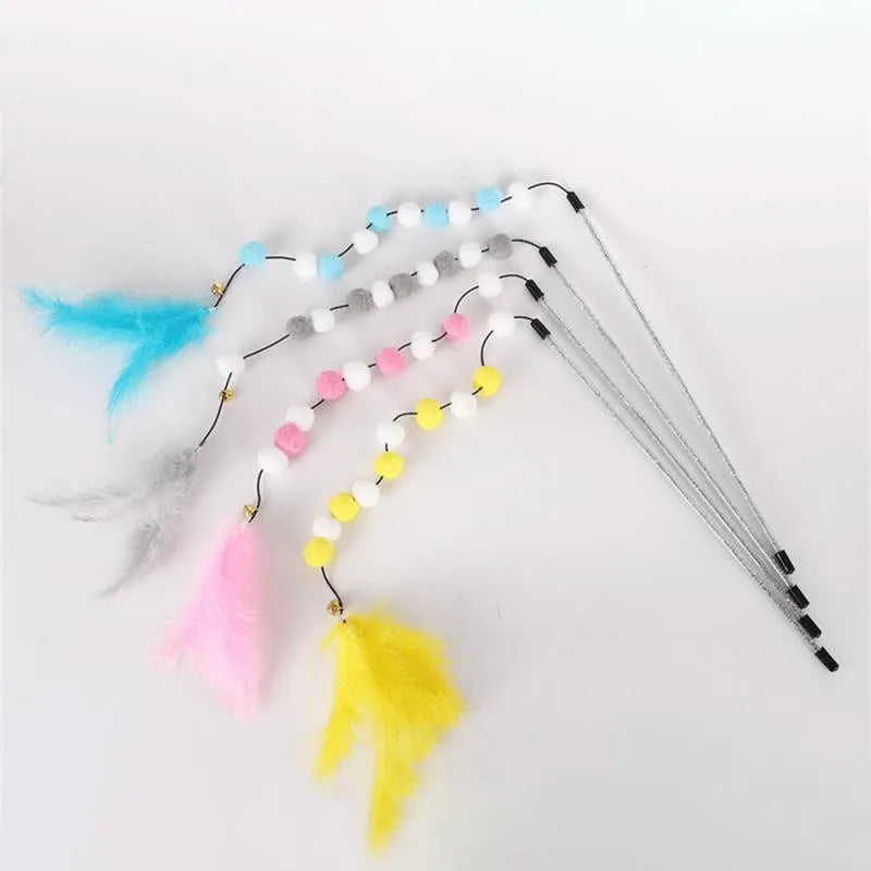 31cm long cat teaser interactive toy rod with feather pompon and bell attachment