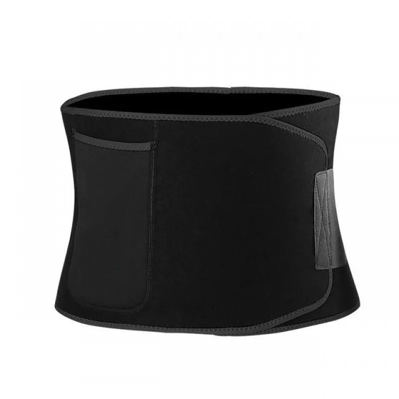 Black waist and abdominal support belt for adult yoga and fitness.