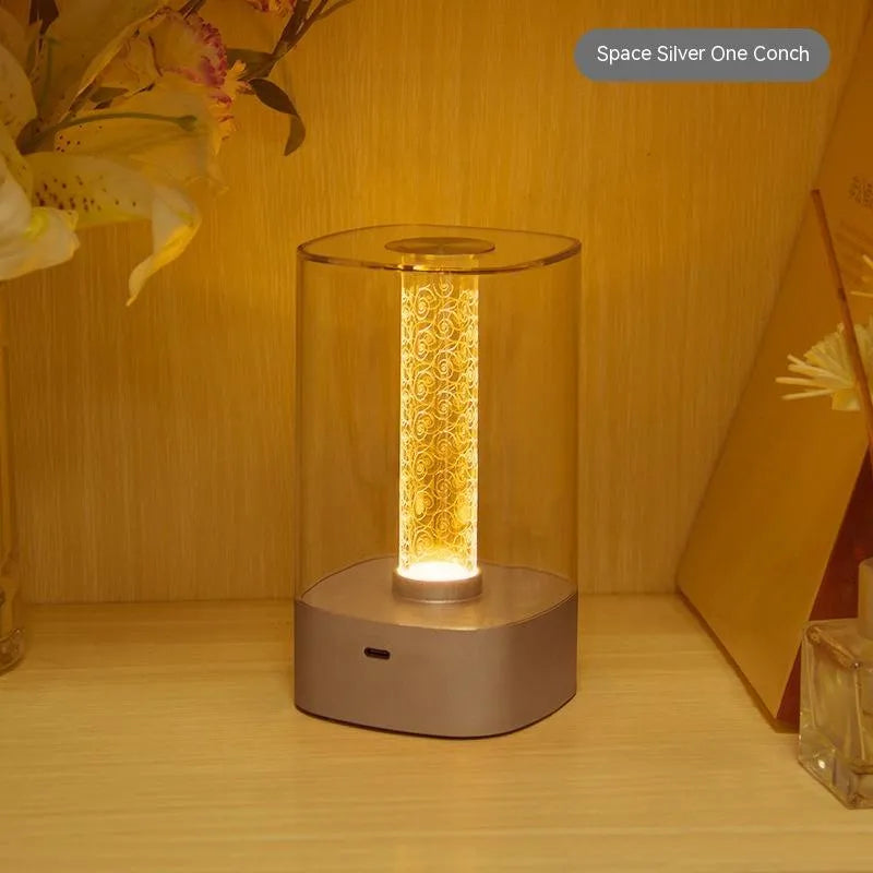 LED touch atmosphere lamp in rose gold with abstract pattern, measuring 88 x 155 mm