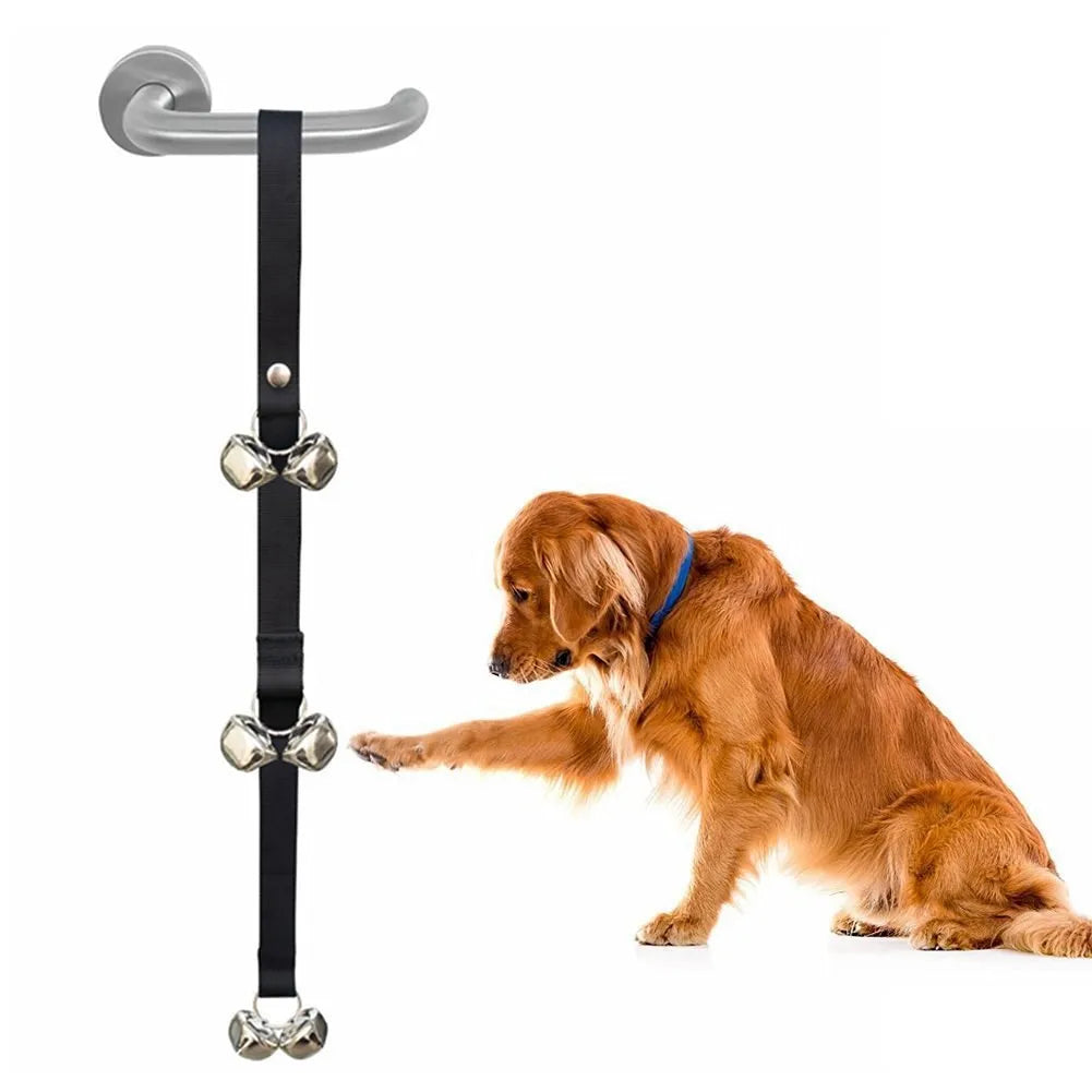 Adjustable dog training doorbell with seven metal bells and nylon leash for toilet training