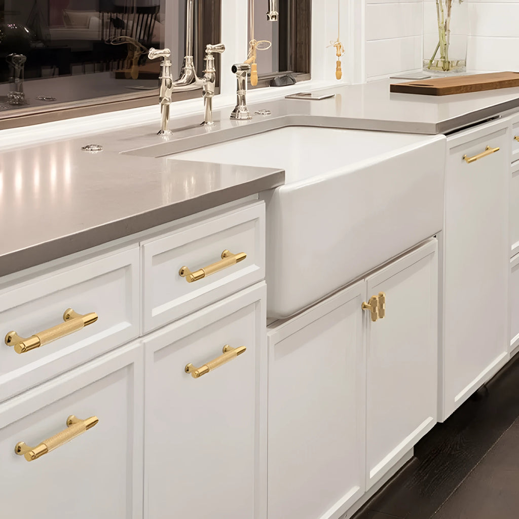 Brushed brass aluminium alloy handle for furniture cabinets and drawers
