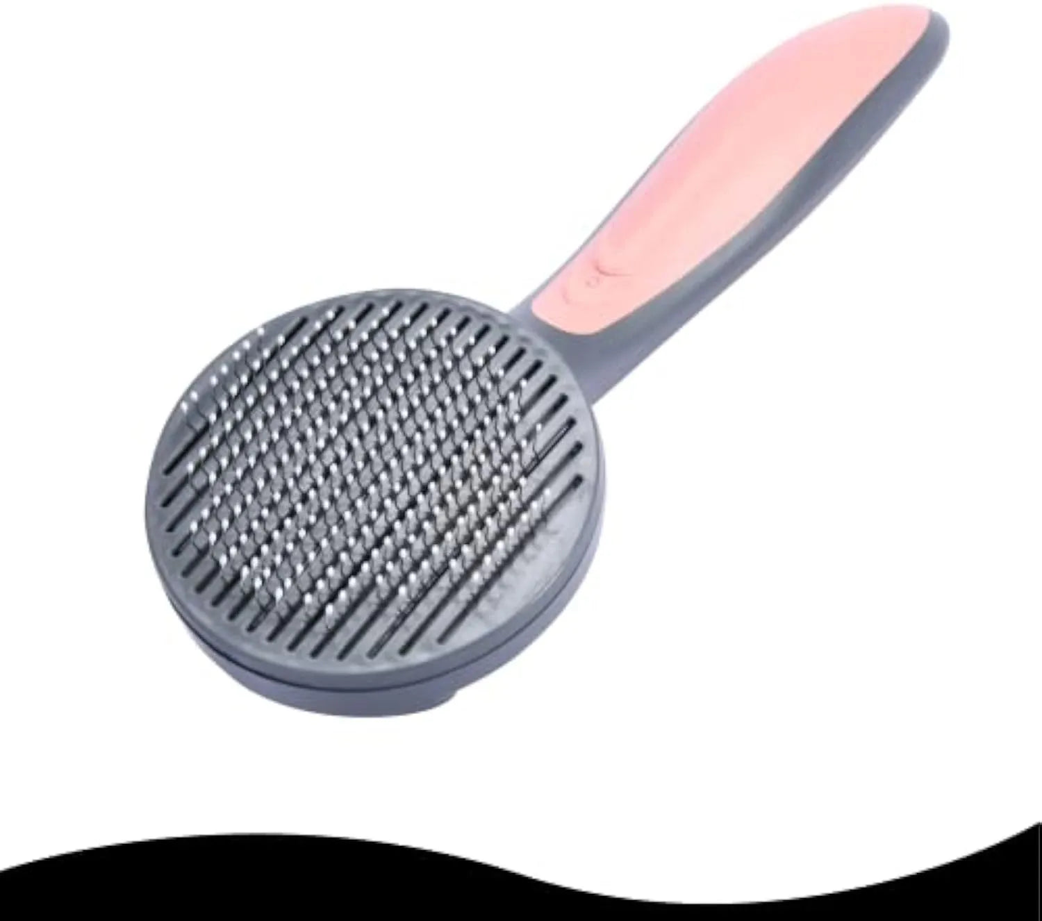 Self-cleaning slicker brush for pet grooming with grey handle and bristles
