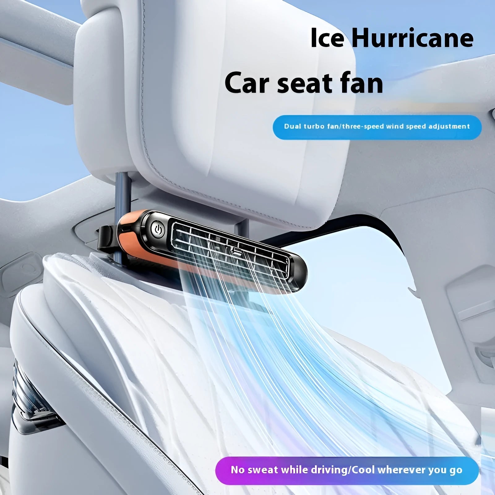Car turbine fan with USB power, no blades, brushless motor, in black colour option for rear seat