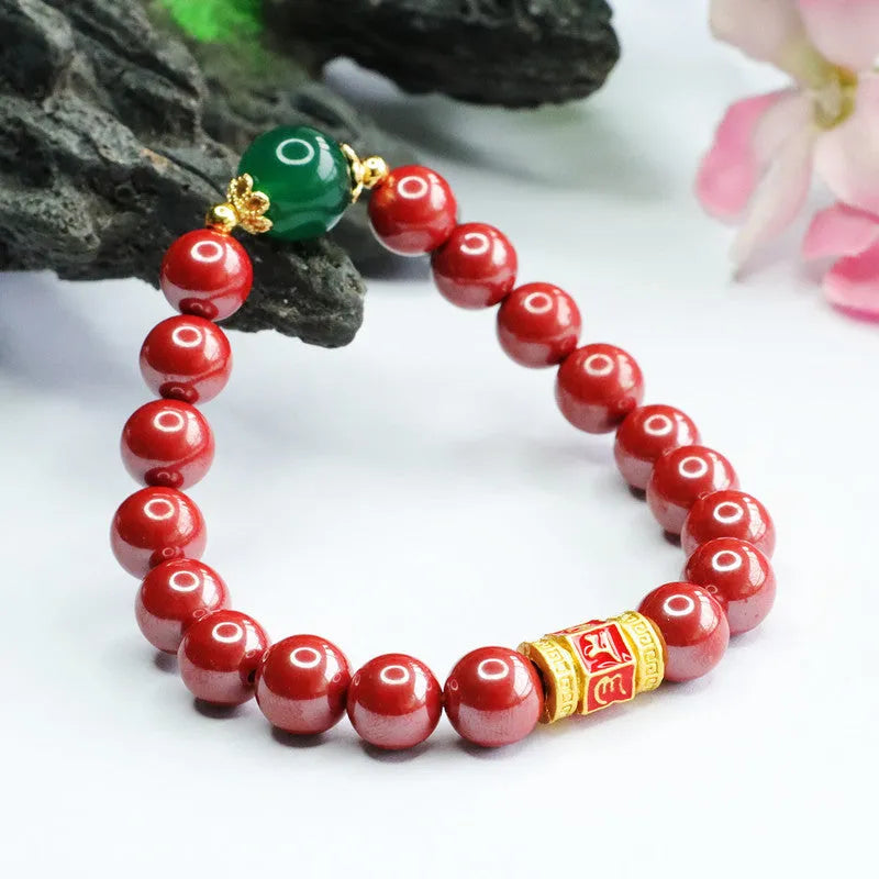 Emperor sandstone colour six words motto bracelet made from cinnabar with 8mm purity