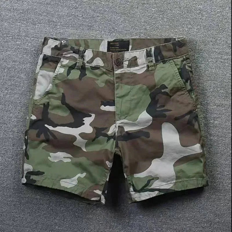 Men's pure cotton casual shorts in straight leg design with zipper fly, shown in multiple colour options