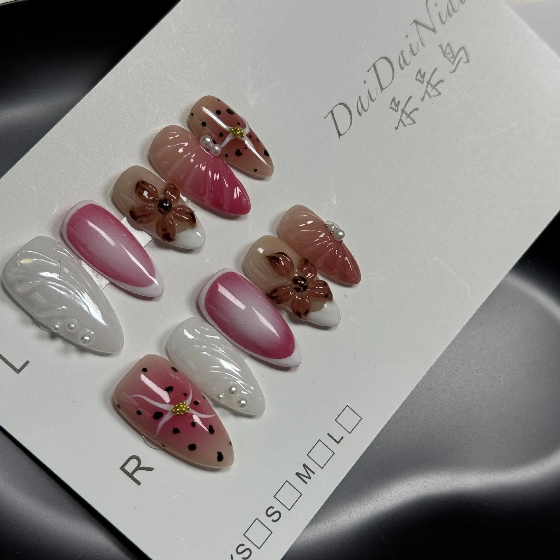 Hand-painted 3D carved nail beauty patches with embossed candy patterns in almond shape