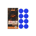 Pack of eight cockroach bait paste traps with adhesive back glue for pest control.