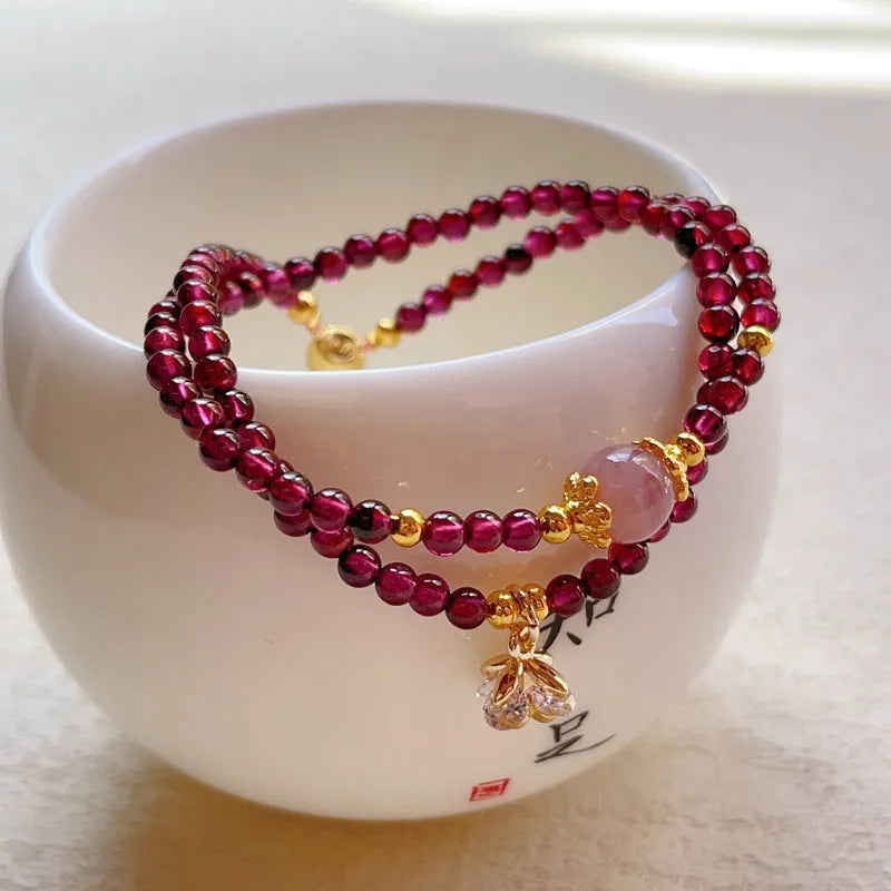 Handcrafted natural garnet double ring bracelet for women in H311 colour