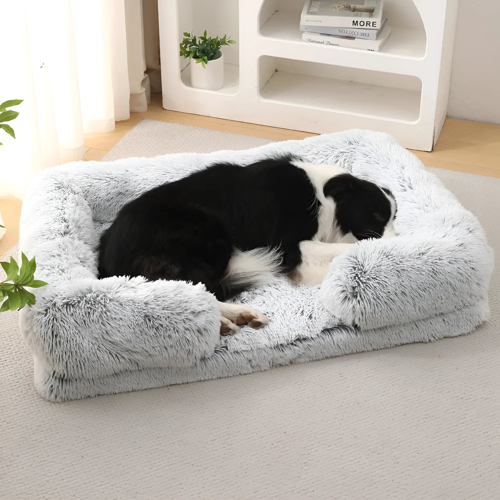 Plush round dog bed with removable inner sleeve in various colours and sizes