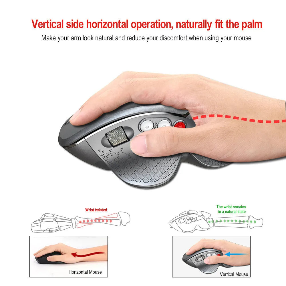 T32 wireless ergonomic vertical mouse in black matte finish showing aluminium side roller and USB receiver.