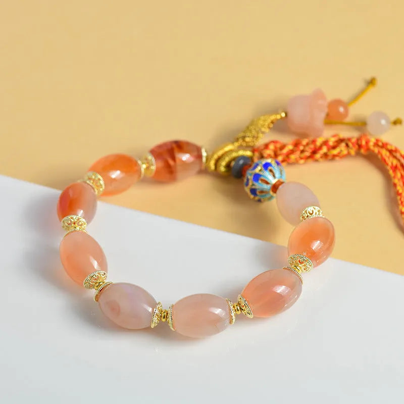 Jinsi jade agate Tibetan bracelet with geometric flower shapes and lily pattern in colour Z009