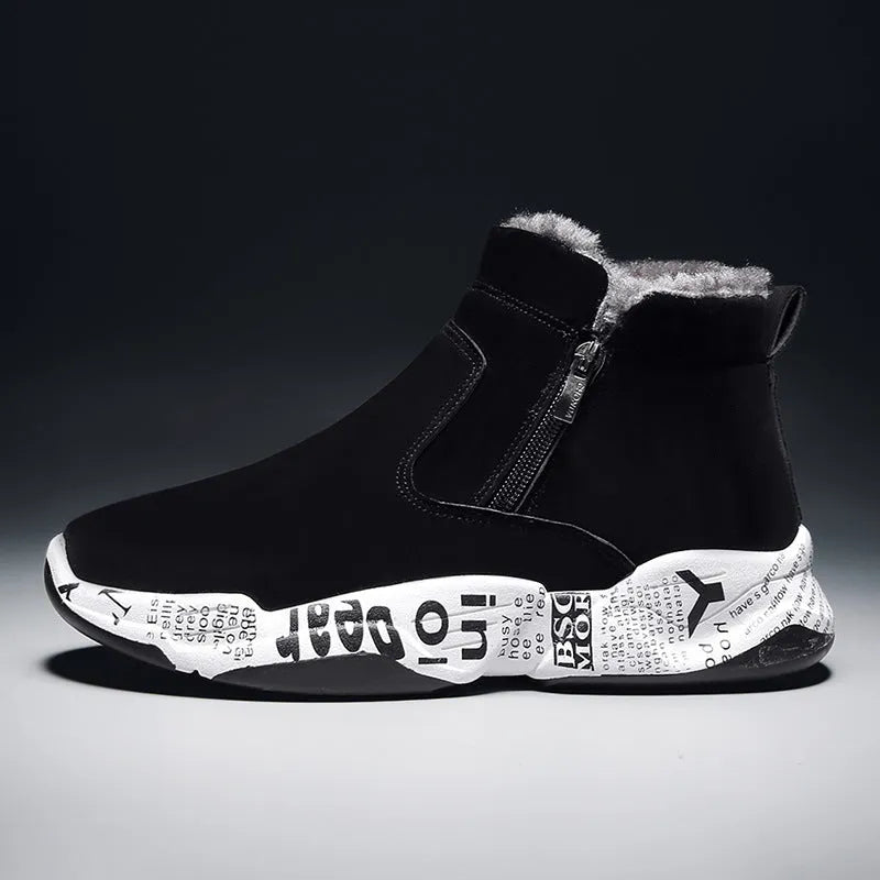 High-top snow boots with fleece lining, suede upper, and rubber platform sole in 2280 black and white