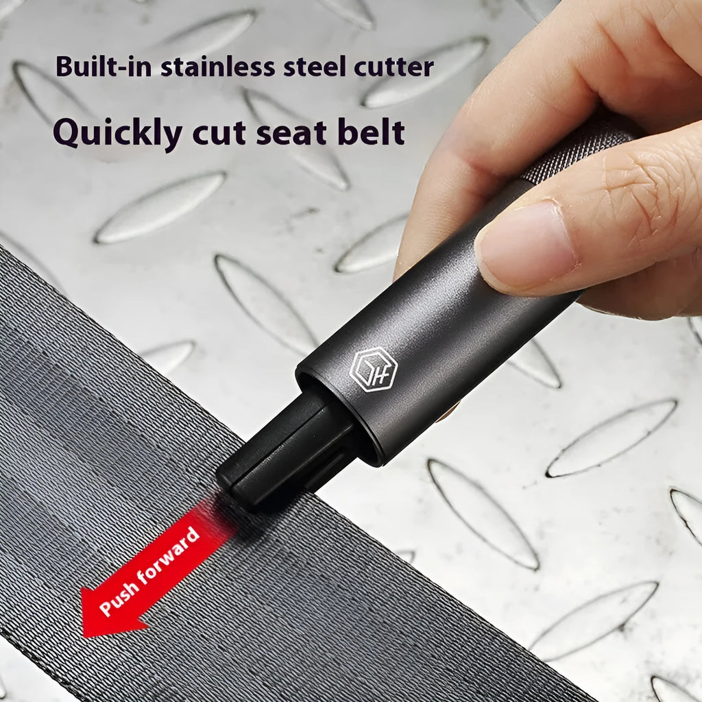 Gun grey aluminium alloy car emergency hammer with seatbelt cutter and glass breaker, 87mm length