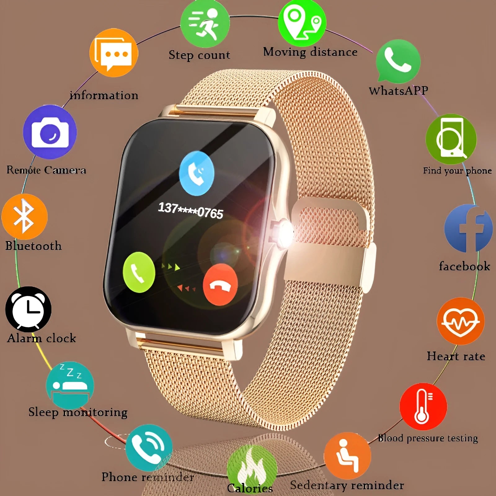 Magnetic Charging Smartwatch Sports Model with aluminium alloy watchcase in silver steel finish on wrist showing Bluetooth calling and touch operation