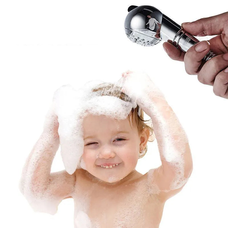 Silver non-pressure handheld shower head for gentle pet and baby washing