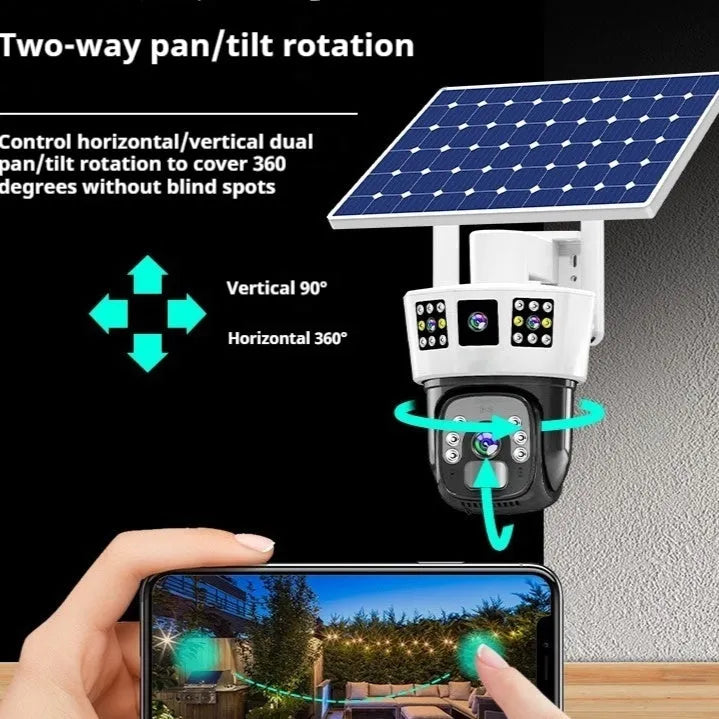 Solar binocular three-screen surveillance camera for outdoor security with 4 million pixel resolution
