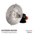 Black and orange portable gas heating stove for camping with automatic ignition.