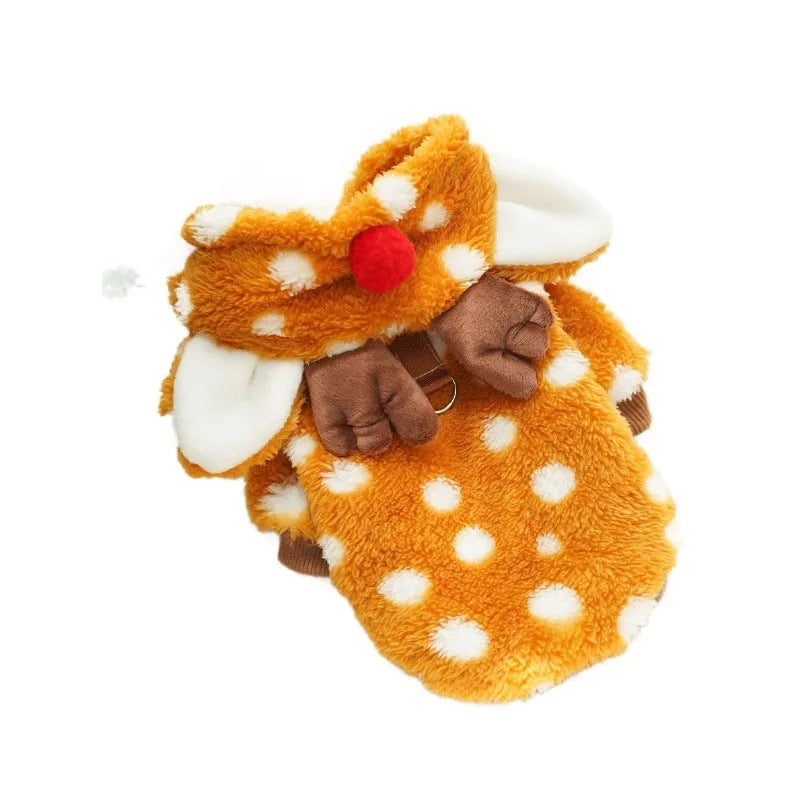 Elk design fleece-lined pet costume for dogs with six size options