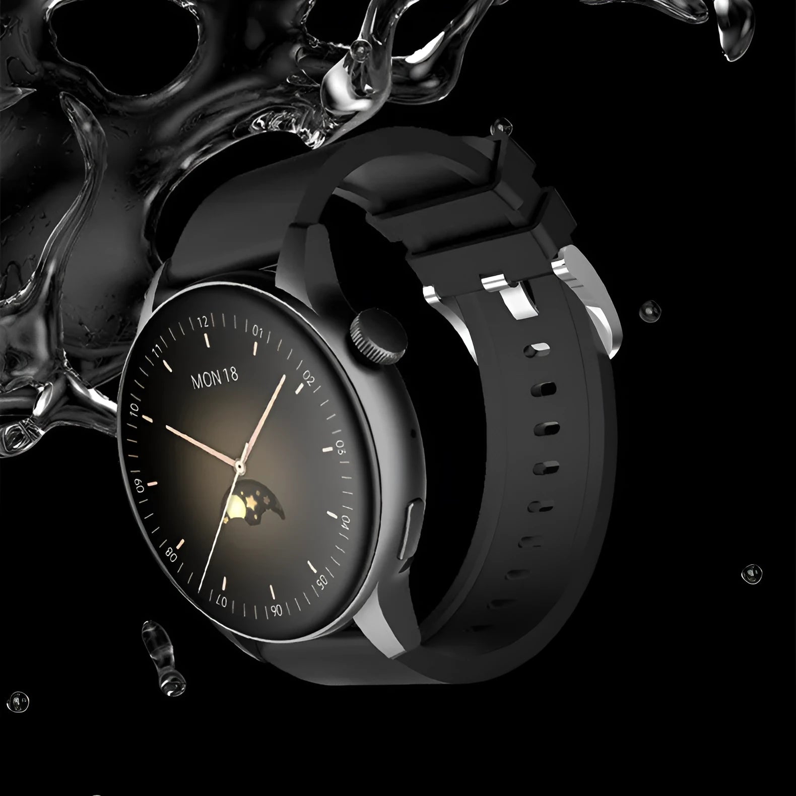 Smart watch with 1.3-inch colour screen and stainless steel case in black, pink or silver colours