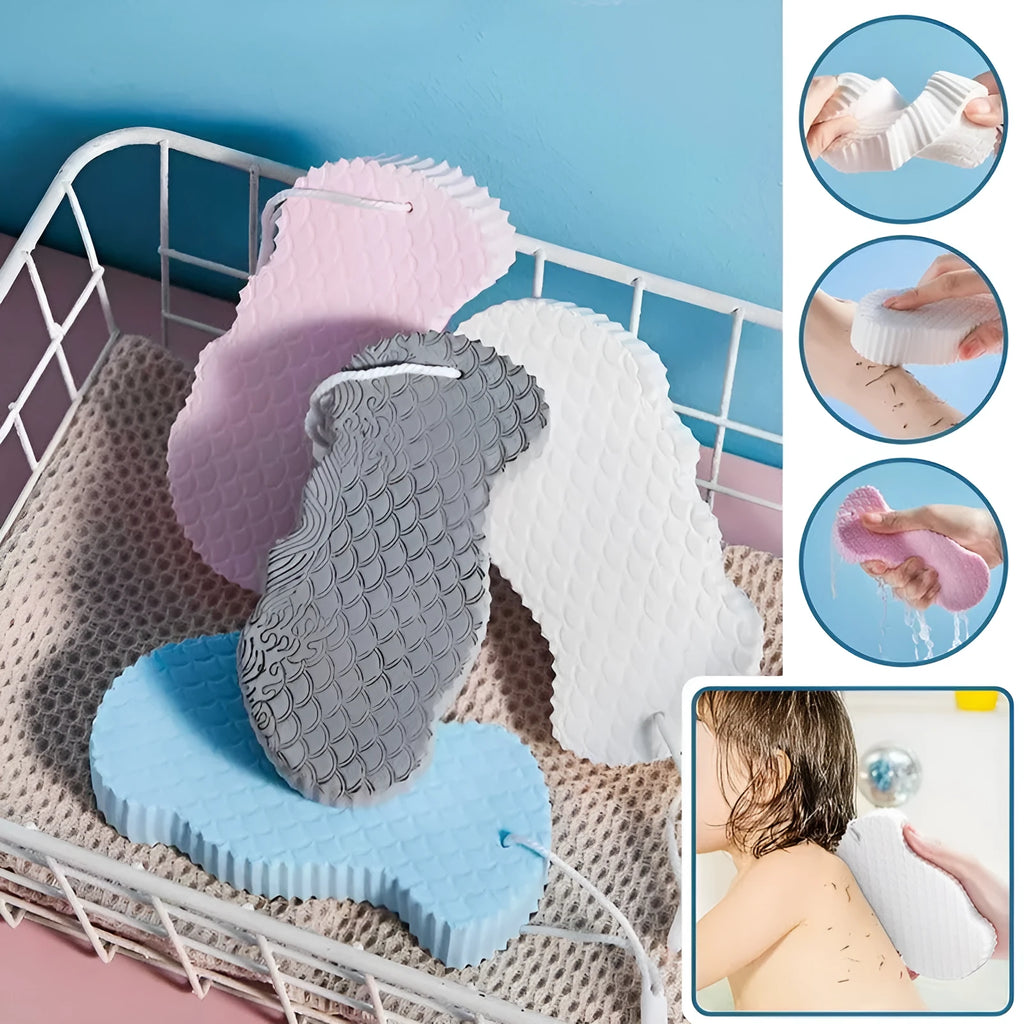 3D fish scale pattern bath ball sponge in white colour for gentle body exfoliation