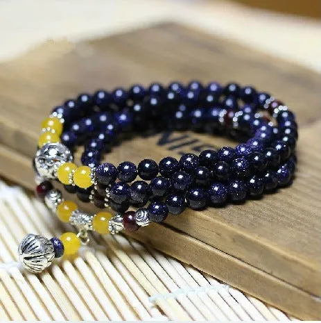 Women's blue San beads bracelet in ethnic style with manual construction