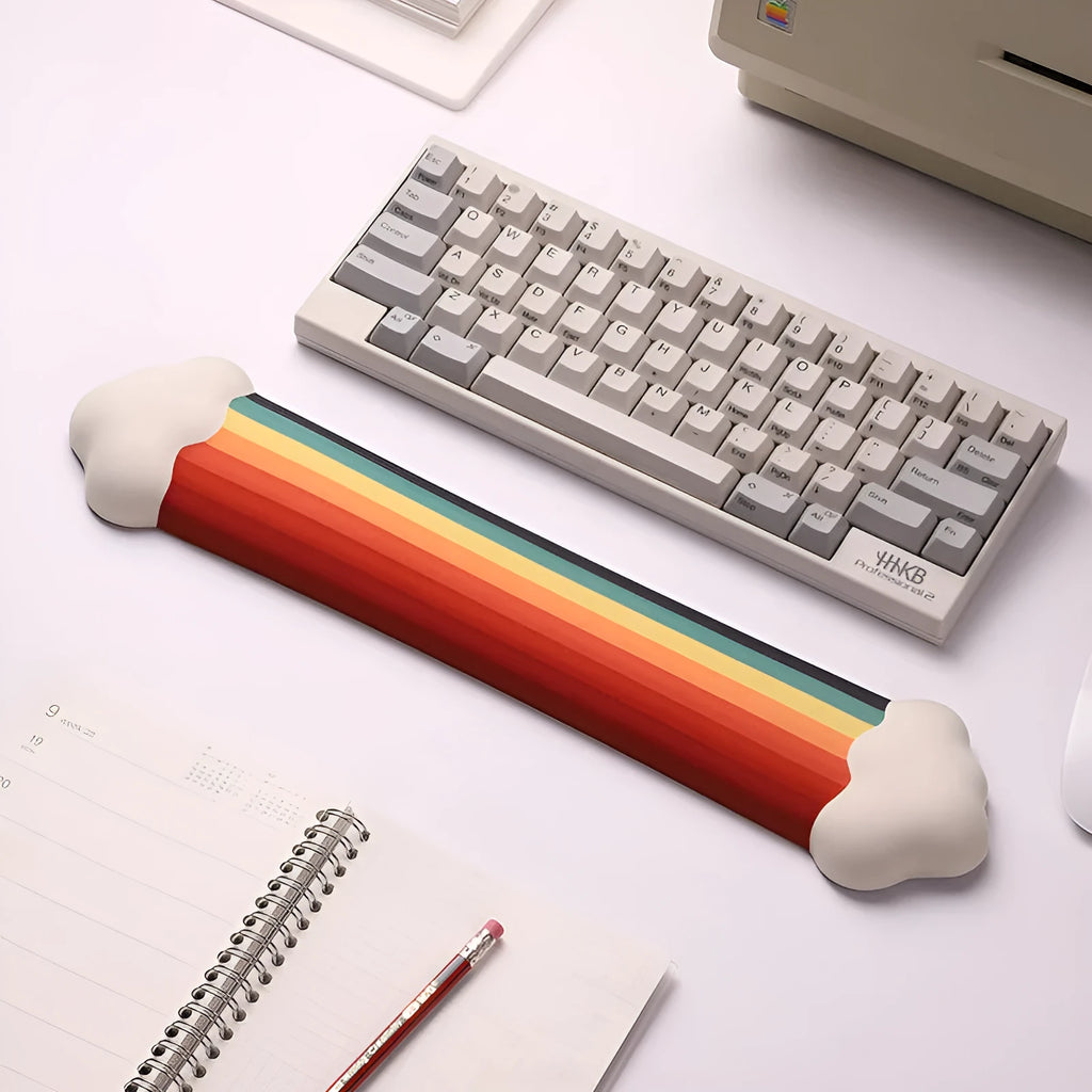 Cloud Rainbow silicone wrist rest set showing mouse pad and keyboard support with cloud pattern