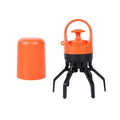 Blue and orange portable dog pooper scooper with claw design and integrated garbage bag dispenser