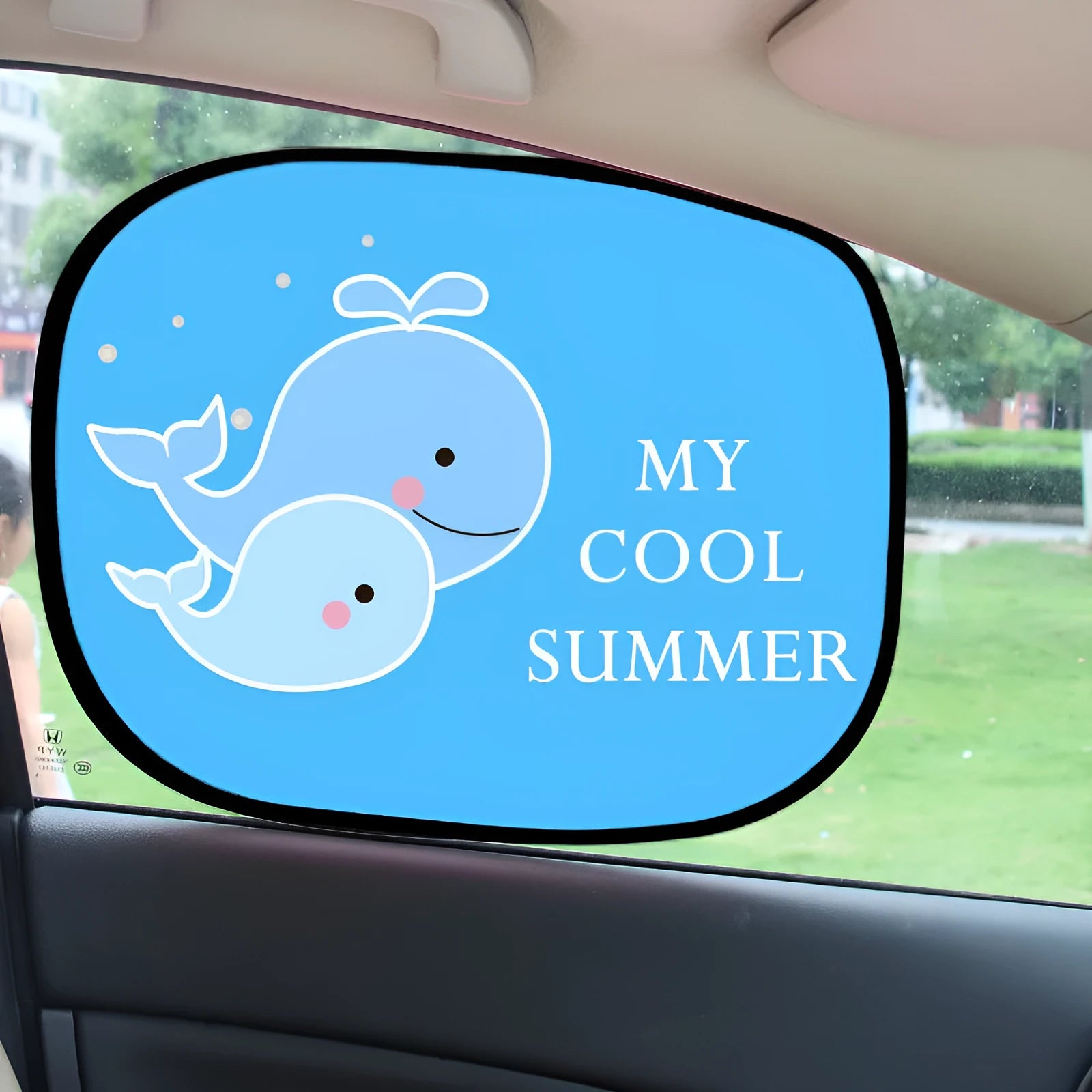 Electrostatic adsorption car side window sunshade with animal designs on nylon mesh