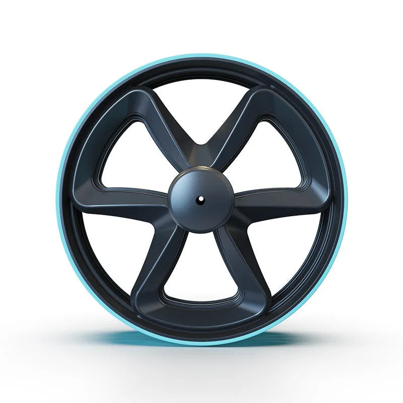 Blue double wheel ab roller on floor for home core strengthening workout