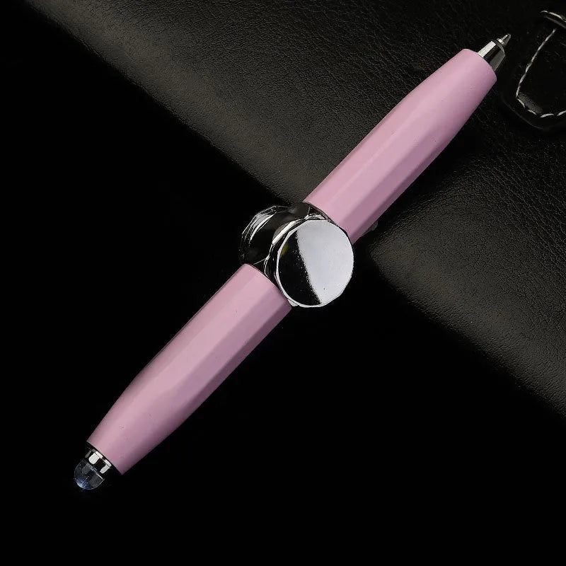 Metal gyro ballpoint pen with LED spinner top in various ink colour options