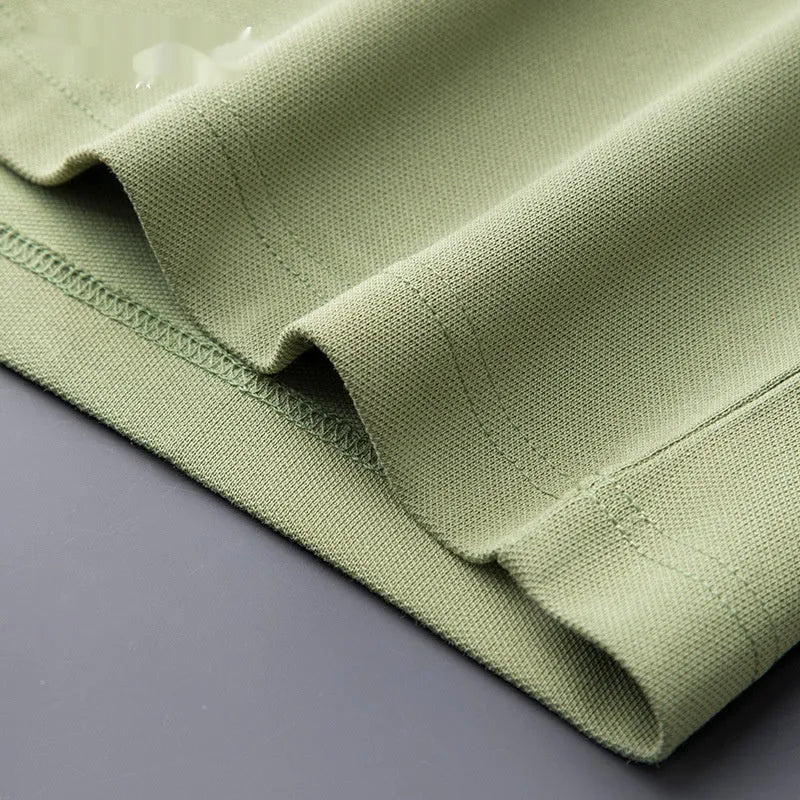 Men's slim fit cotton blend short sleeve top with silk lapel collar in five colour options
