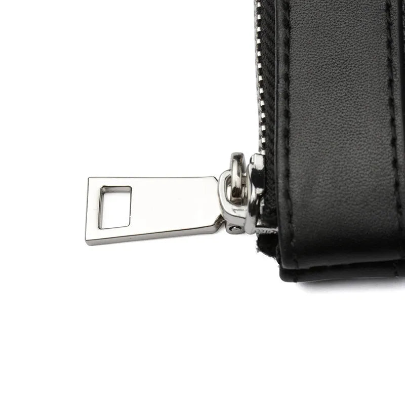 Black men's clutch wallet made of cowhide leather, shown with dimensions 20cm by 10cm.