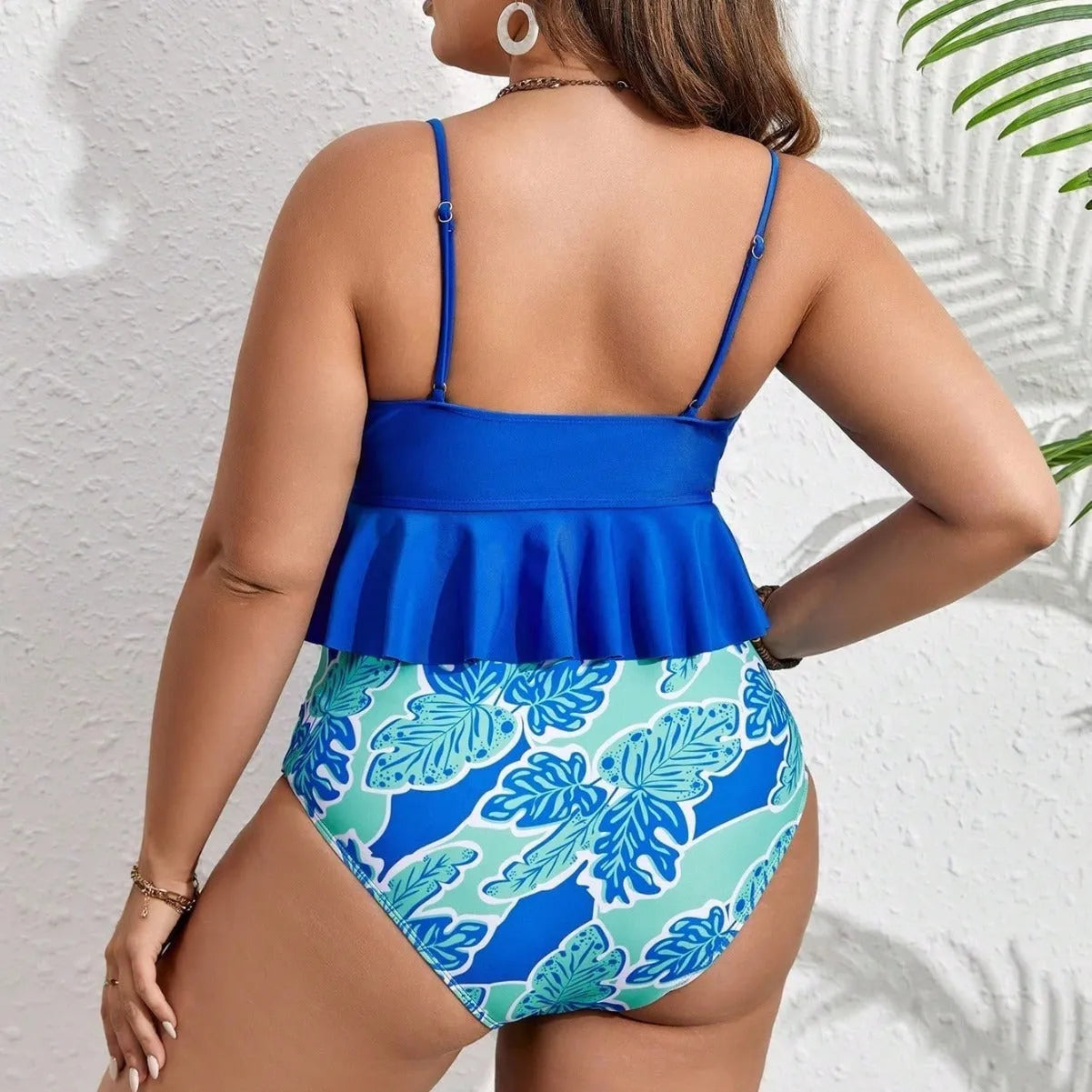 Blue plus size women's bikini suit with briefs bottom in sizes 0XL to 4XL