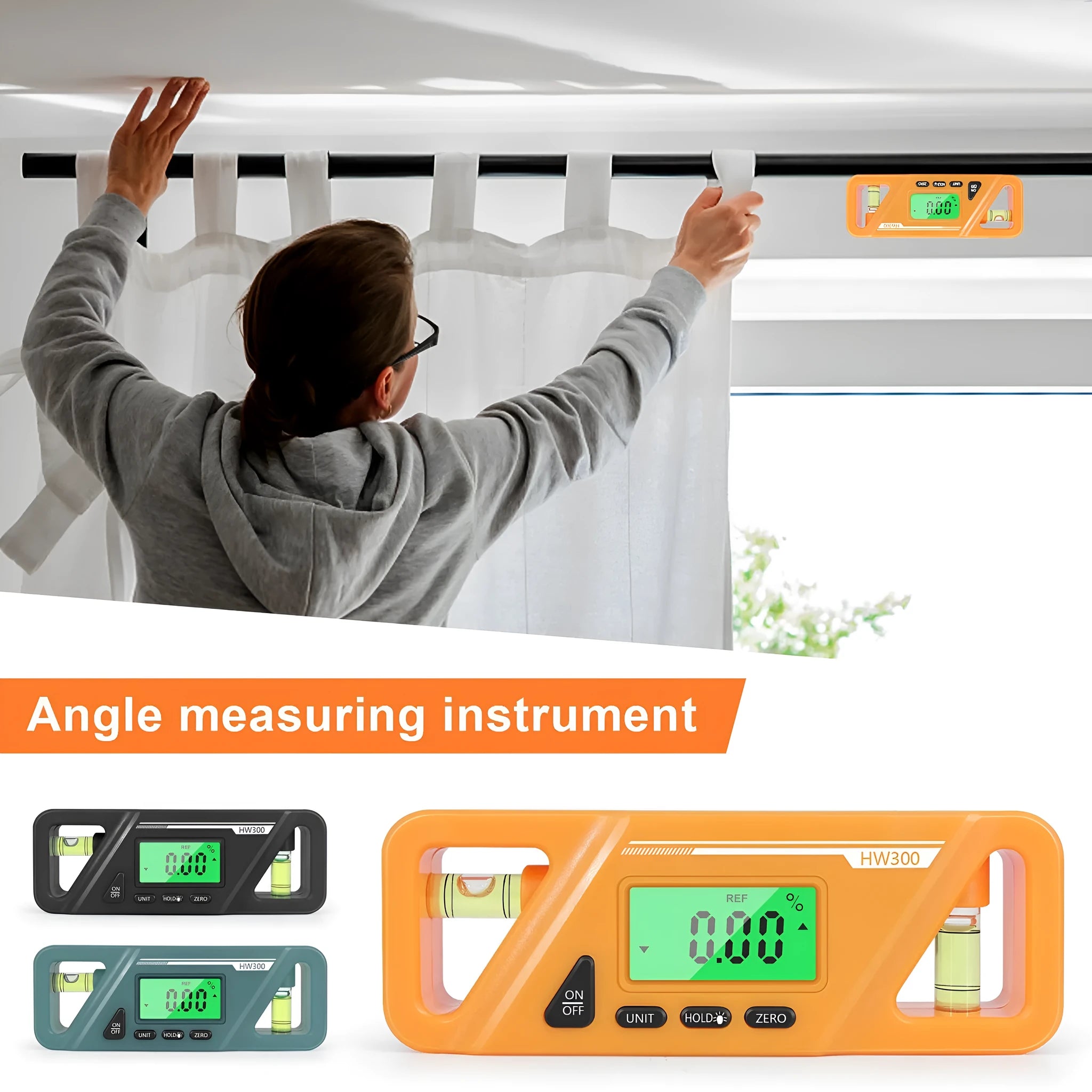 Digital magnetic inclinometer level meter showing angle display on screen, with plastic ABS housing.